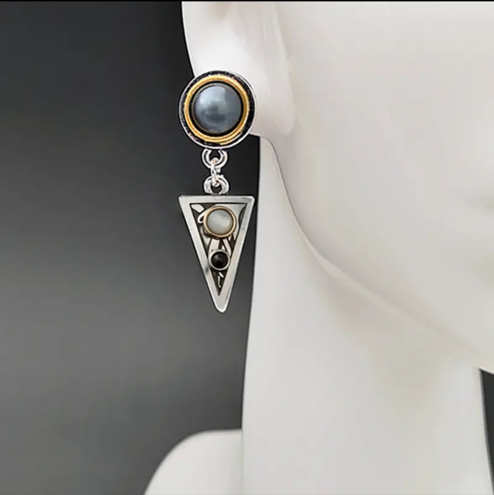 Geometric Triangle Moonstone Drop Dangle Earrings. - image 3